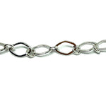 A length of chain stretches across a white background. The links are flat, diamond-shaped, and silver-toned.