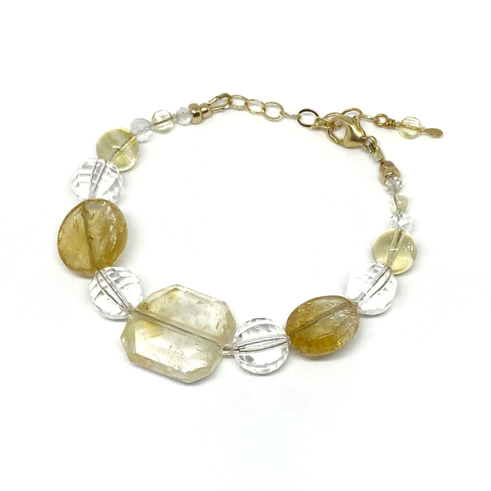 Yellow and Clear Gemstone Beaded Adjustable Bracelet
